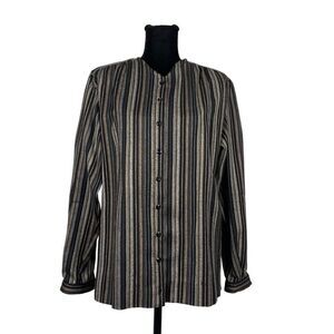 Vintage Jaeger 100% Wool Stripe Collarless Button Up - Women’s 10